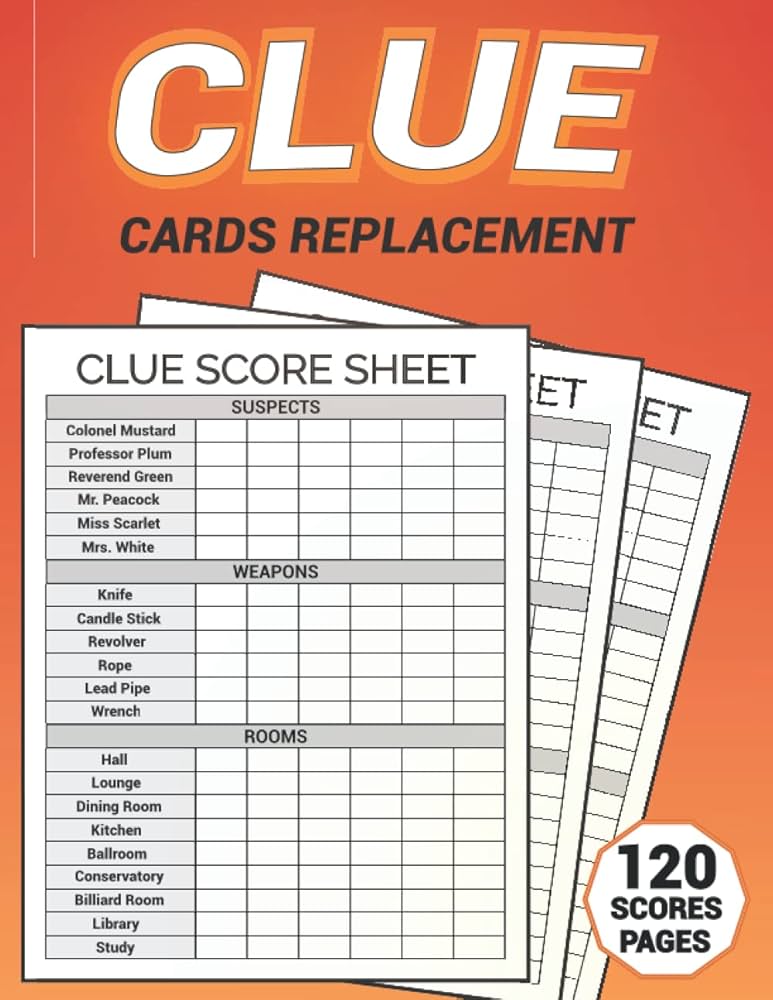 clue-cards-replacement-score-sheets-refills-for-clue-board-game-detective-answer-pads-scorebook-with-120-pages-extra-small-size-8-5x11-inches-mou-joseph-9798753158642-amazon-com-books for Printable Clue Sheets Pdf Free Clue Cards Replacement: Score Sheets Refills for Clue Board Game, Detective Answer Pads, Scorebook with 120 Pages, Extra Small size 8,5x11 inches: Mou, Joseph: 9798753158642: Amazon.com: Books for Printable Clue Sheets Pdf Free
