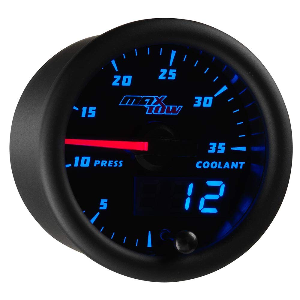 MaxTow Double Vision 35 PSI Coolant Pressure Gauge Kit - Includes Electronic Sensor - Black Gauge Face - Blue LED Illuminated Dial - Analog & Digital