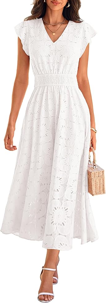 GRACE KARIN Womens 2026 Summer Maxi Dress Short Sleeve V Neck Wedding Guest Dresses Beach Vacation Clothes with Pockets
