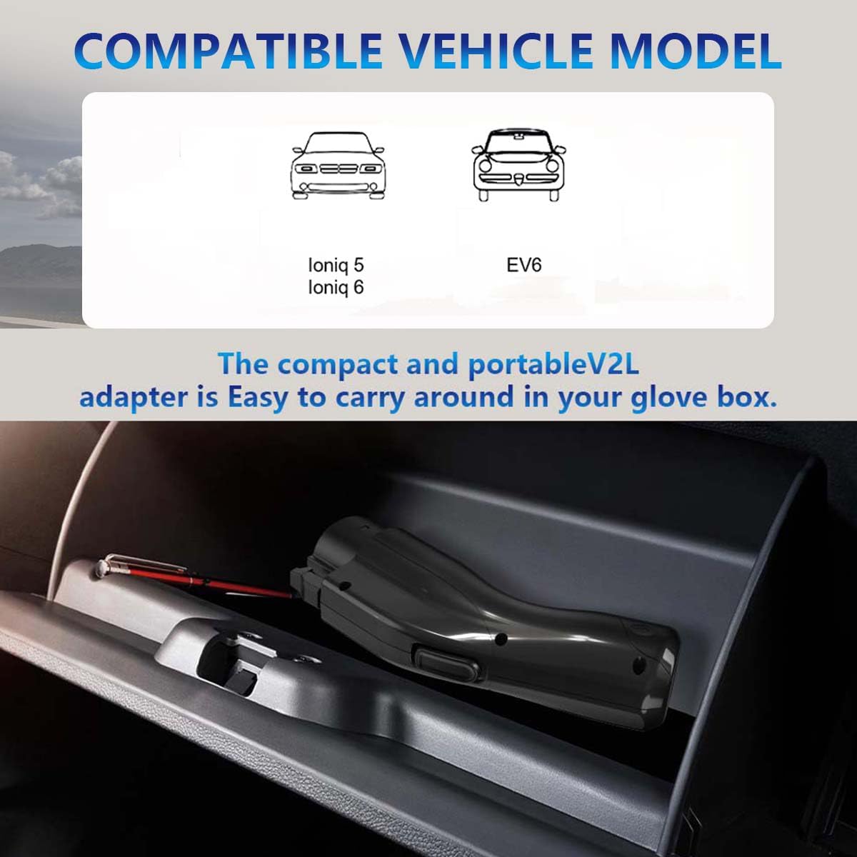 Portable V2L Adapter for Hyundai Ioniq 5, Hyundai Ioniq 6, Kia EV6, Power Your Devices by Using Your Car Battery, for Camping, Emergency Use
