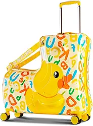 Mala infantil B.Duck Ride On Suitcase 50 cm, design de pato amarelo com números e letras padrão bagagem de mão, Amarelo, One Size, Mala de viagem