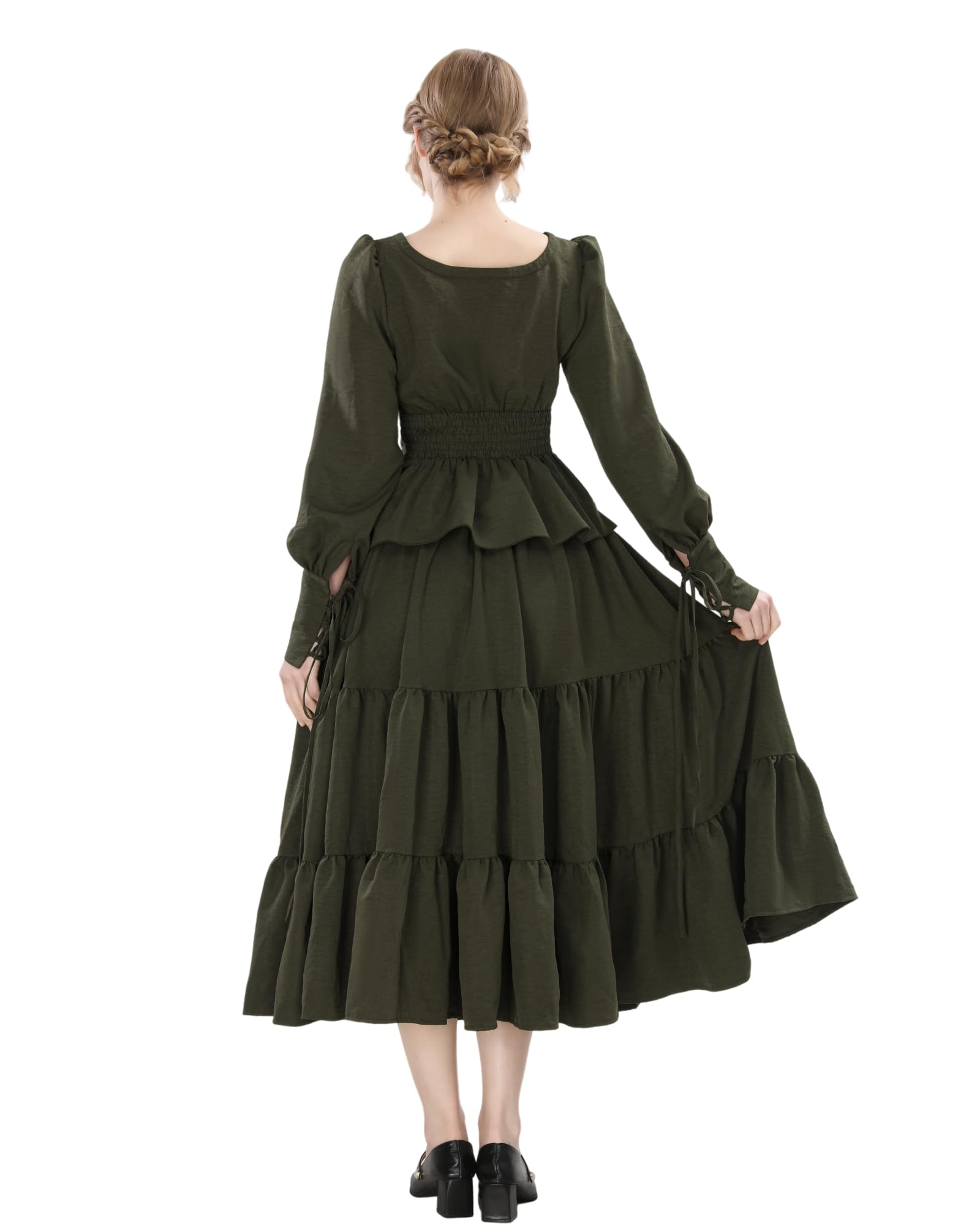 Jupe victorienne pour femme - Jupe trapèze taille haute verte - Taille élastique avec poches - Jupe longue médiévale