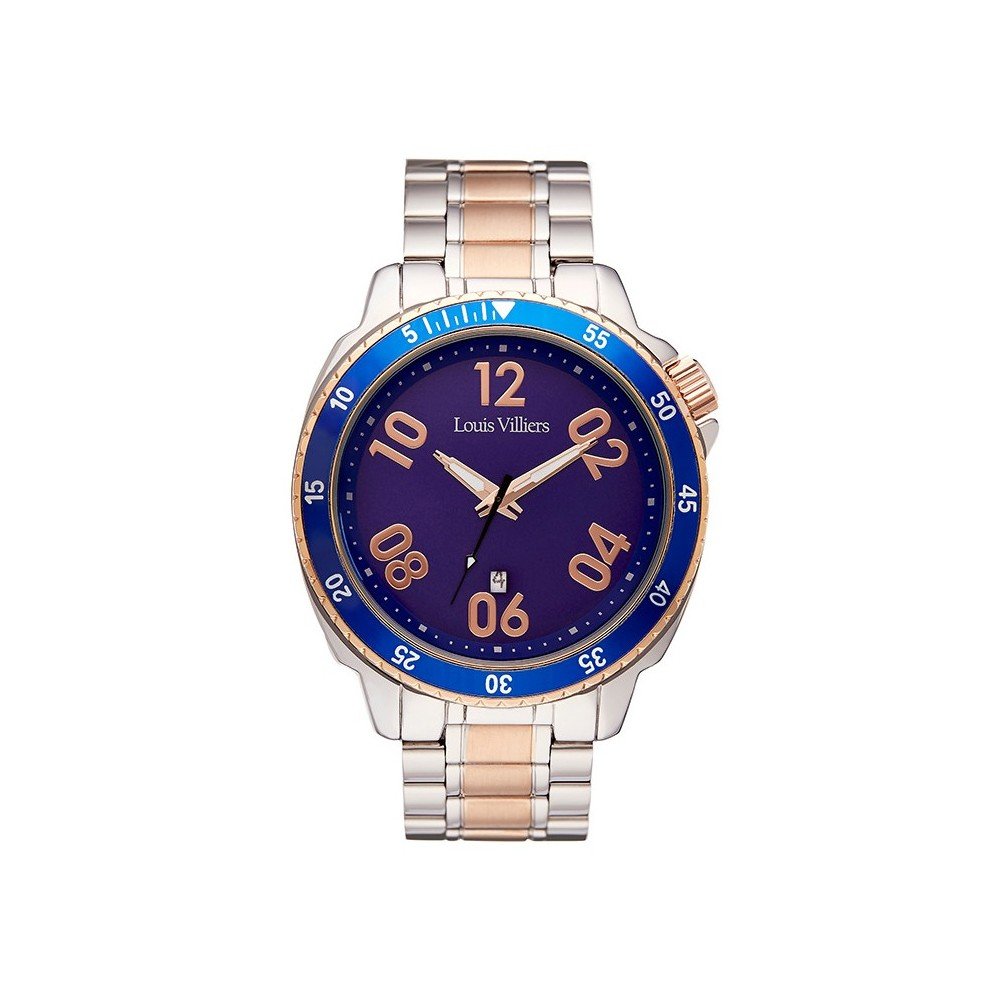 Louis Villiers Mens Blue Analog Steel Band Watch Lv1056