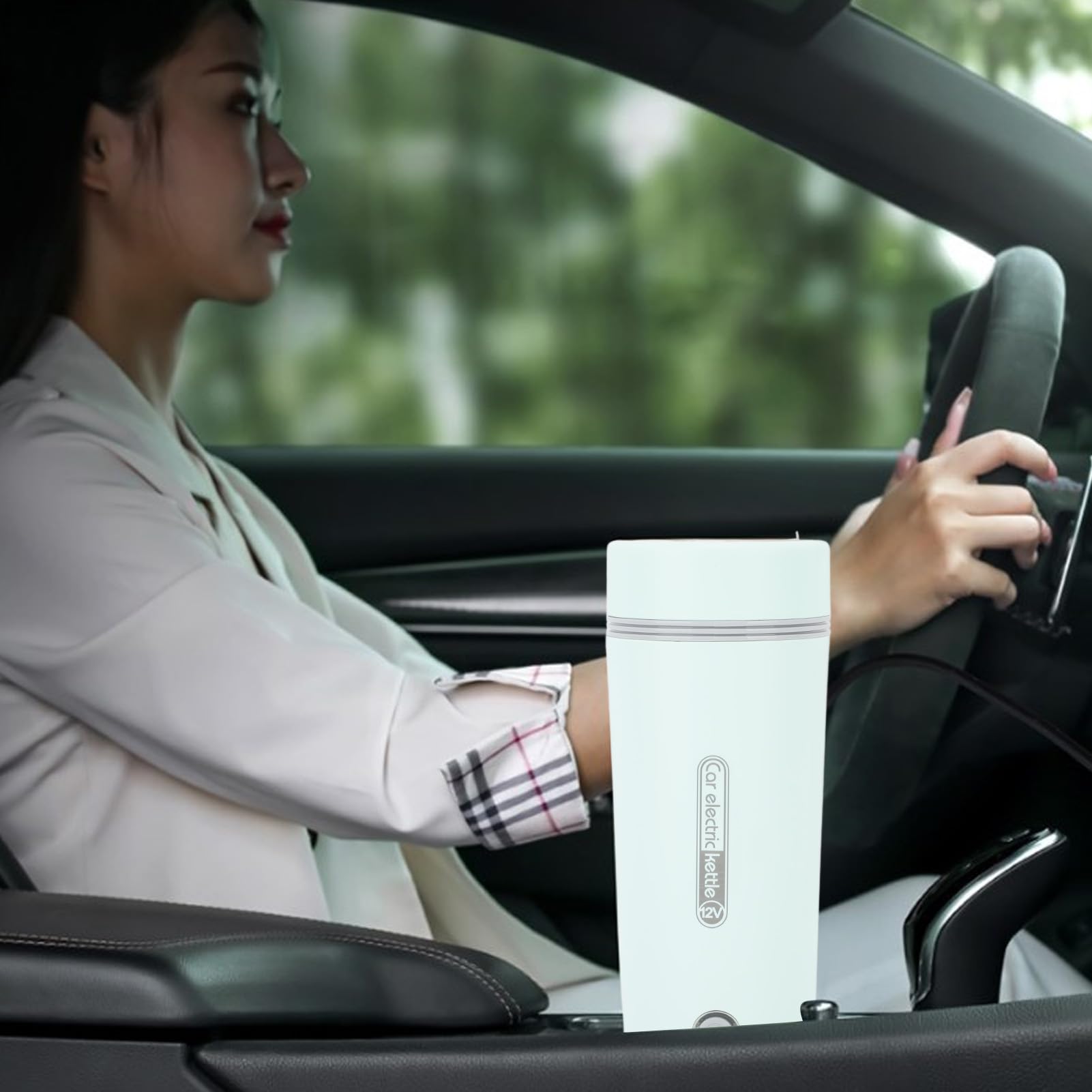 Hervidor Eléctrico para Automóvil, Taza de Viaje con Calentador de Agua Portátil de Acero Inoxidable de 350 ml, Taza Calentadora para Taza de Café, Té y Camión (Verde claro)