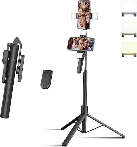 Trípode para selfie stick de 68 pulgadas con control remoto para teléfono celular de 4 a 7 pulgadas, soporte de trípode portátil para teléfono con