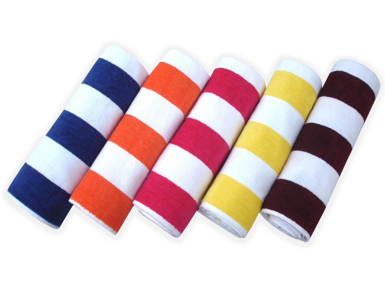Divine Overseas Cabana Stripes Super Soft 100% Cotton Velour 500 GSM 30" x 60" Inches (1 Piece Bath Towel, White & Pink) 1