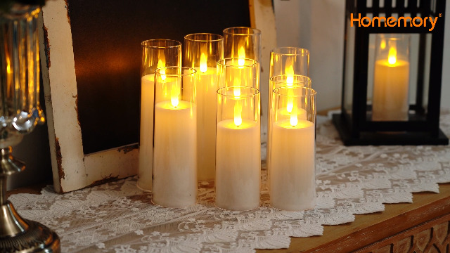 Image of Homemory Pure White Acrylic Flameless Candles, LED Candles, Battery Operated Candles with Remote Control and Timer, Fake Electric Candle, Wedding, Home Decor, Set of 9