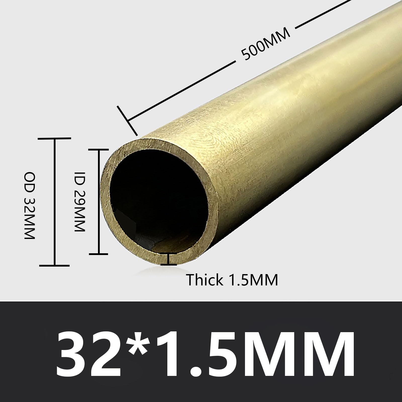 Okrągła rura mosiężna 32 mm OD 1/1,5/2/3 mm grubość ścianki × 500 mm długość wysoka wytrzymałość precyzyjne proste rury, 32 * 1,5 mm