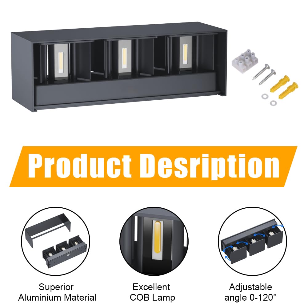 Klighten 30W Außenlampe Außenwandleuchte Anthrazit, 2PCS Aussenleuchte Aussenlampe Wand UP Down, IP65, Wandleuchten Innen/Außen Mit Einstellbar Abstrahlwinkel,für Wohnzimmer Garten, Warmweiß 3000K