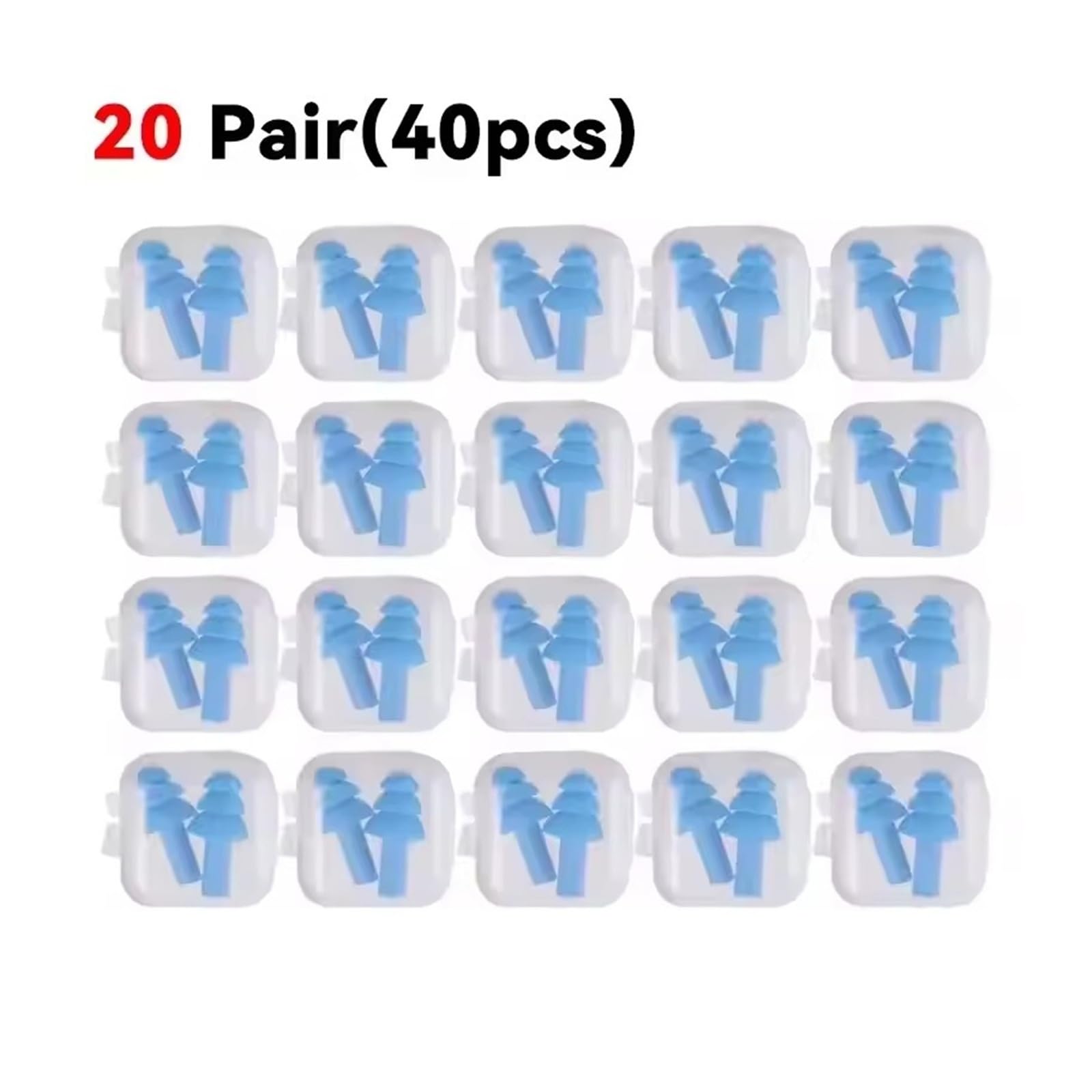 Lot de 20 paires de bouchons d'oreille en silicone antibruit pour le sommeil et la natation - Étanches et réutilisables - Lot de 20 paires (40 pièces)