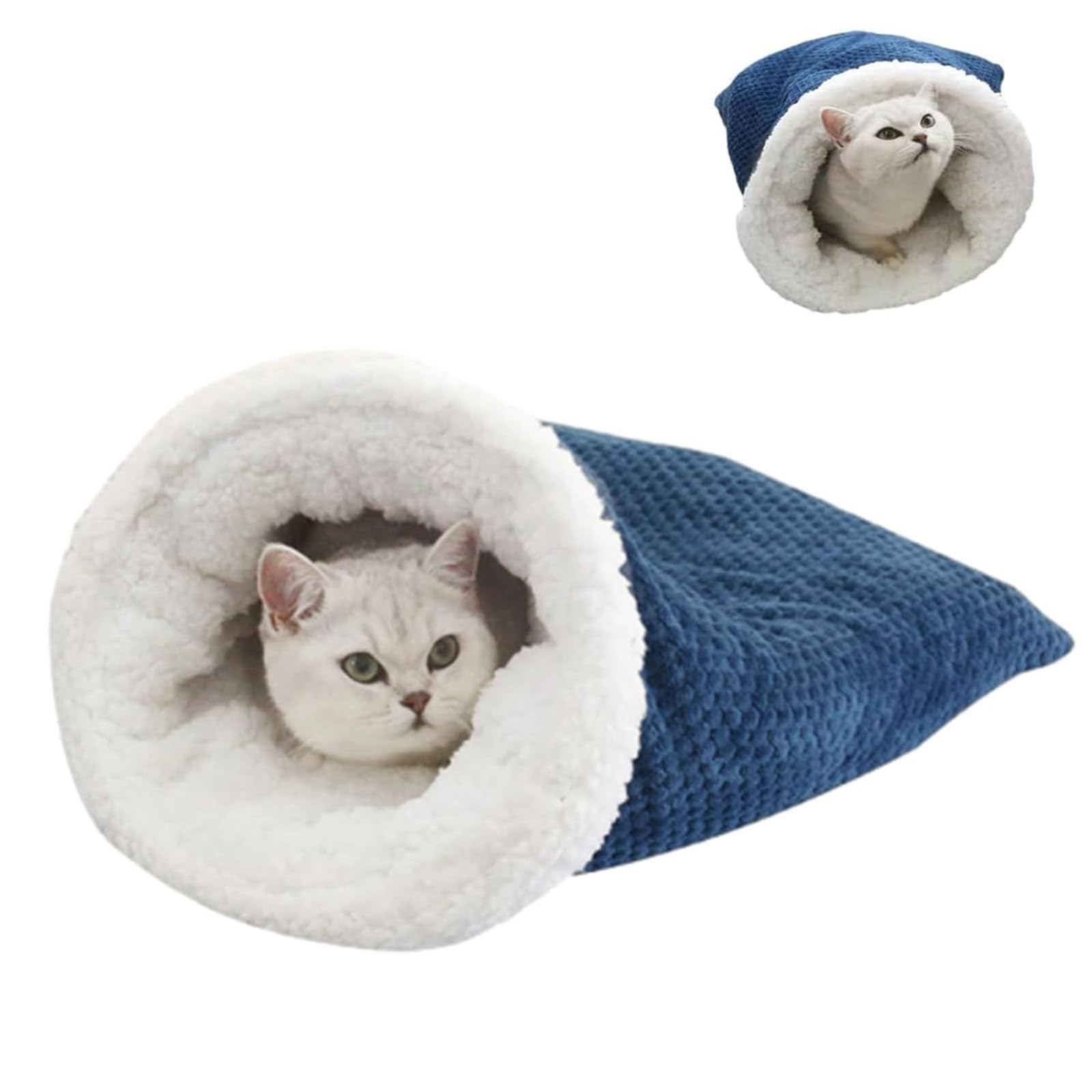 Azonee Cat Winter Sleeping Bag - Soft Plush Cat Bed Cave, Large Pet Sleeping Sack 360 Wrap for Comfort, Warm Cat Snuggle Sack for Cats up to 6kg - Cozy Bed for Small Pets (Dark Bule)
