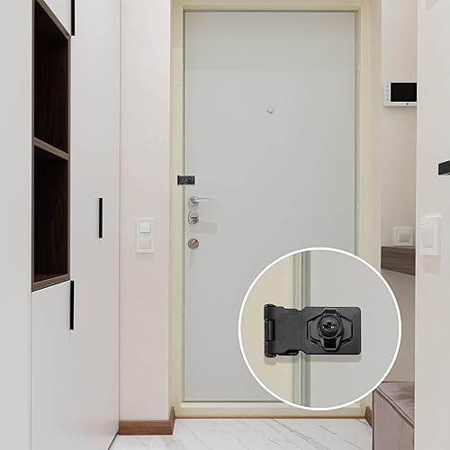 Miniatura 7 de Paquete de 4 cerraduras con llave, perilla giratoria de 4 pulgadas, cerrojo de bloqueo con llave, cerrojo negro con cerradura para armarios, puerta