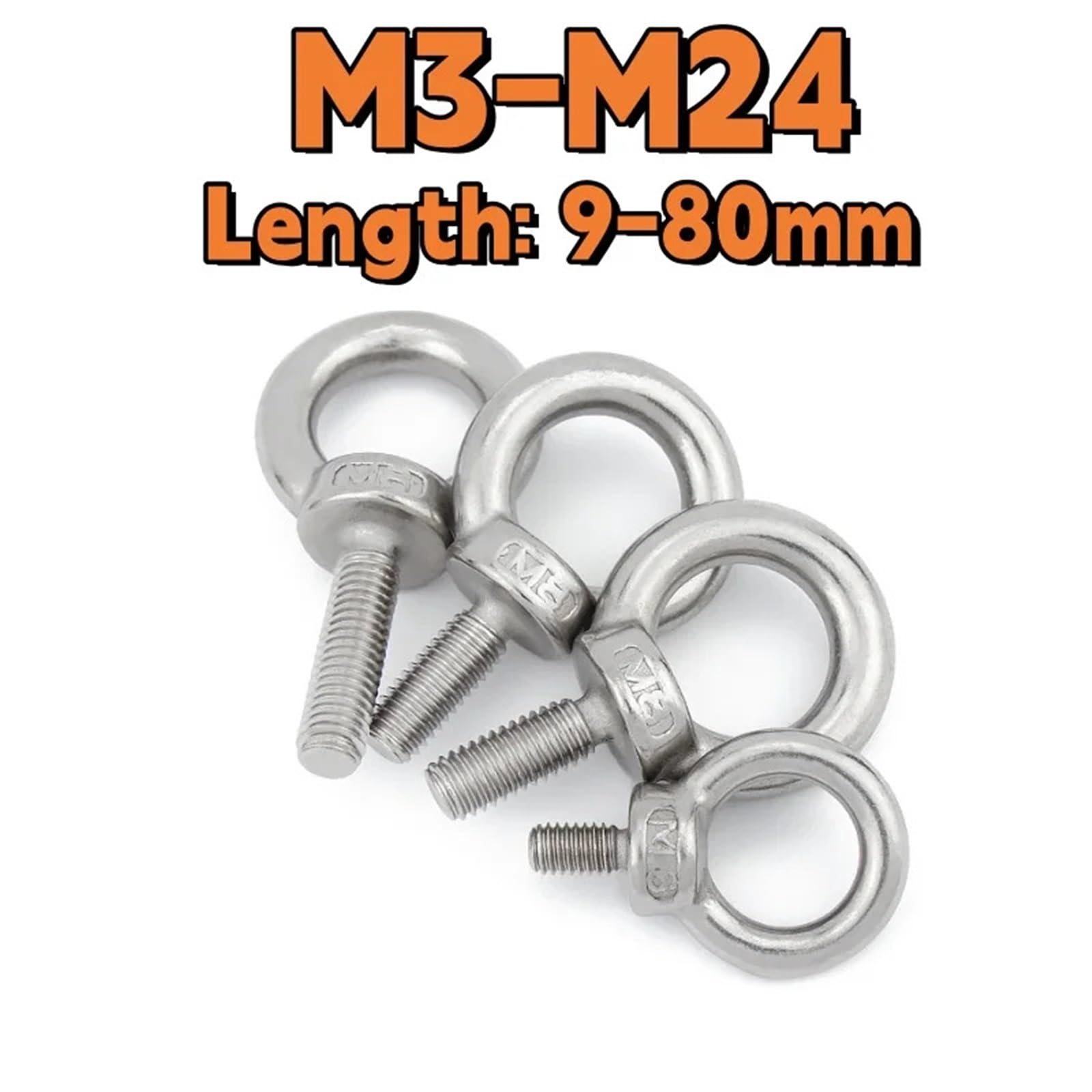 Pernos de ojo para elevación, Cáncamo de elevación Acero inoxidable 304 M3-M24 9-80 mm(M24-1pcs,70mm)