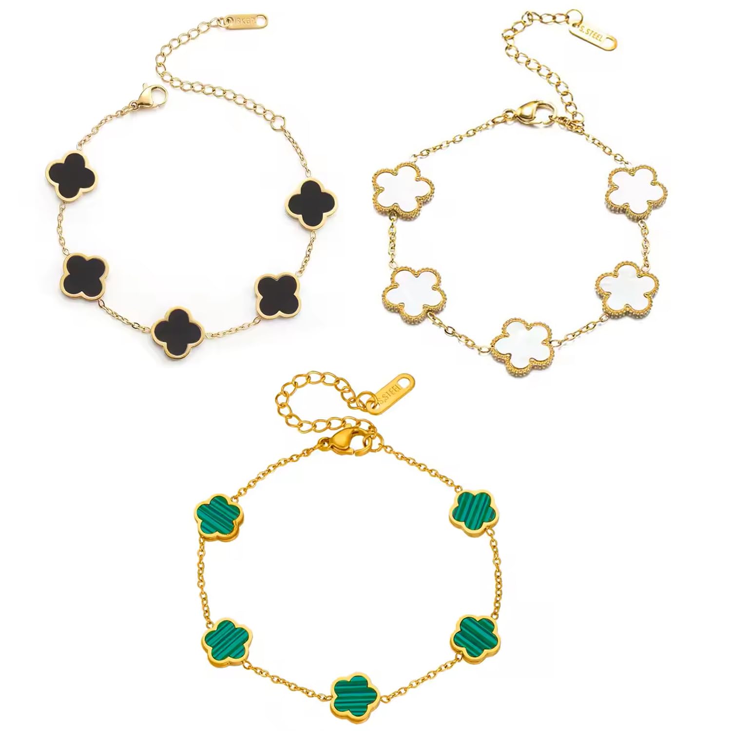 Gold Plated Elegant Charming White Clover Adjustable Bracelet For Girls and Women BR1000059WHT