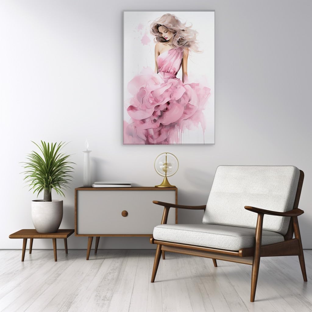 Canvas for Living room. Whispers of Elegance The Blonde Enigma in a Rose-Inspired Gown, 27 x 18 inch Canvas Wall Art - Botanical Home Decor - 69x46 cm (27x18 inch)