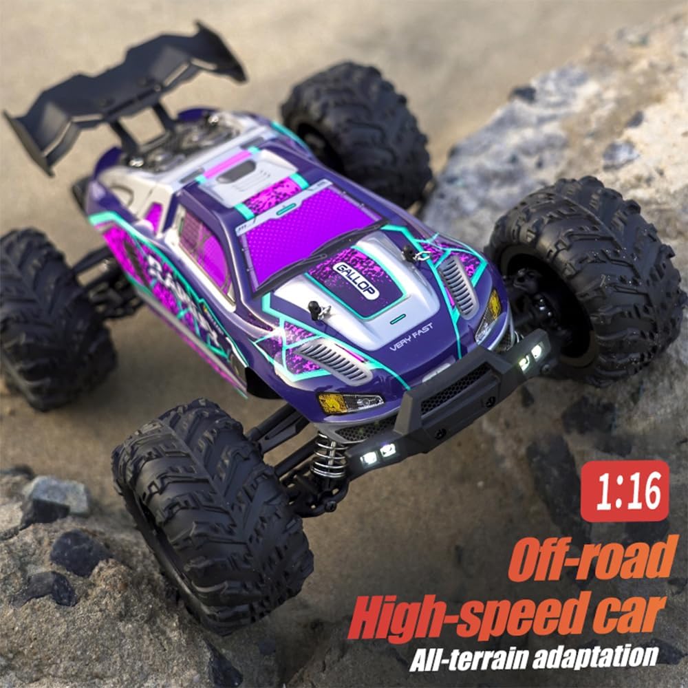 Coche teledirigido de 50 km/h, 1/16 RC de alta velocidad Offroad Drift Racing Carreras, 2,4 G Motor 4WD Off Road Race Buggy para adultos, 3 pilas (morado)