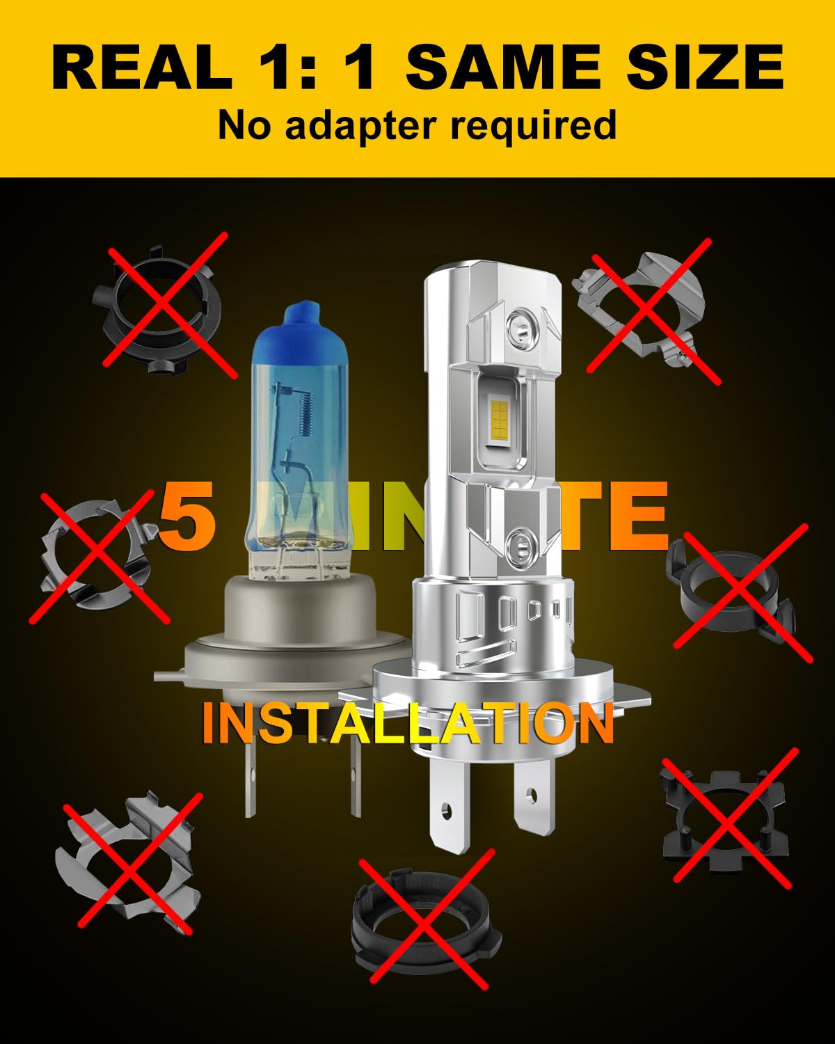 KATUR Lot de 2 ampoules de phare LED H7, 16 000 lm, 6 000 K, blanc, 500 % de luminosité, sans ventilateur, étanche, kit de conversion Plug and Play, remplacement halogène