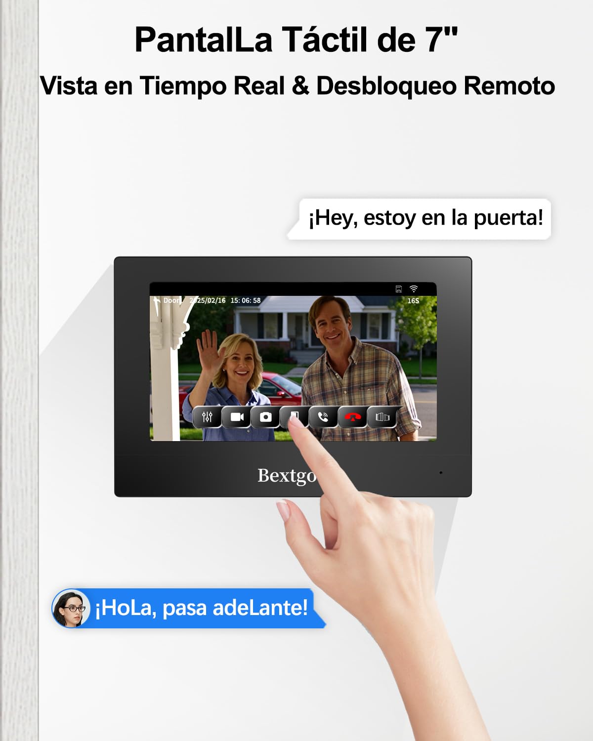 2K Videoportero WiFi con Apertura de Puerta, 7'' Monitor Táctil a Color, 2 Hilos, Desbloqueo en Remoto por App/Tarjeta IC, Visión Nocturna, Audio Bidireccional, Detección de Movimiento Humano, IP66