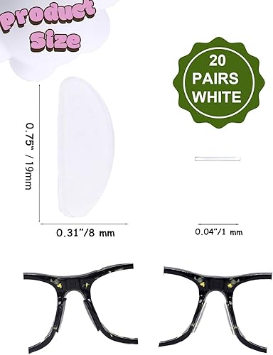 Miniatura 10 de 20 pares de almohadillas de nariz para lentes, almohadillas de nariz ultrafinas de 0.03 pulgadas antideslizantes, almohadillas adhesivas de nariz