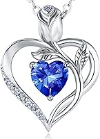 JACUPO 1.2CT Rose Heart Necklace - Moissanite or Lab-Grown Sapphire Ruby Emerald Birthstone, S925 Sterling Silver 18K Gold Plated, VVS1 D Color I Love You Engraved Gift