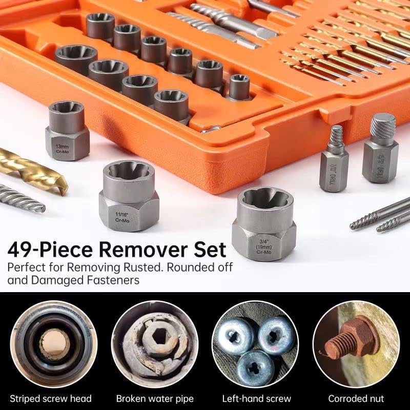 Image of 49PCS Screw Extractor Bolt Extractor Set with Left Hand Drill Bit Set | Easy Out Screw Extractor Set,Multi-Spline Stripped Screw Extractor Kit, Bolt Extractor Kit for Studs, Rusted, Bolts & Screws