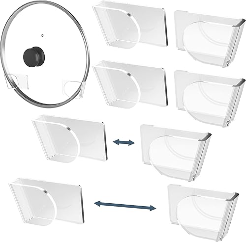 NiHome 4 organizadores de tapas de olla de acrílico para montar en la pared con adhesivo avanzado de nano-gel, soporte para tapa de olla con