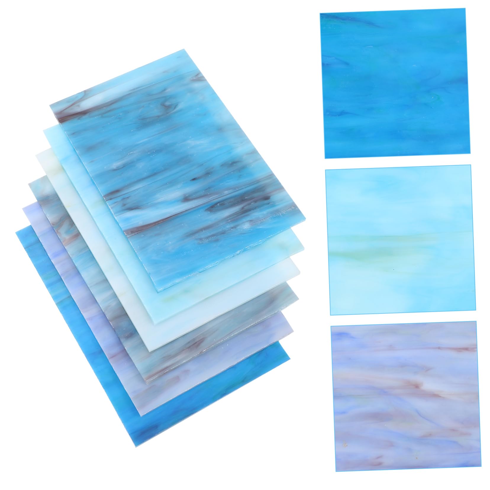 Feuille de Verre Cathédrale Bleue pour Mosaïque, Lot de 6 Pièces