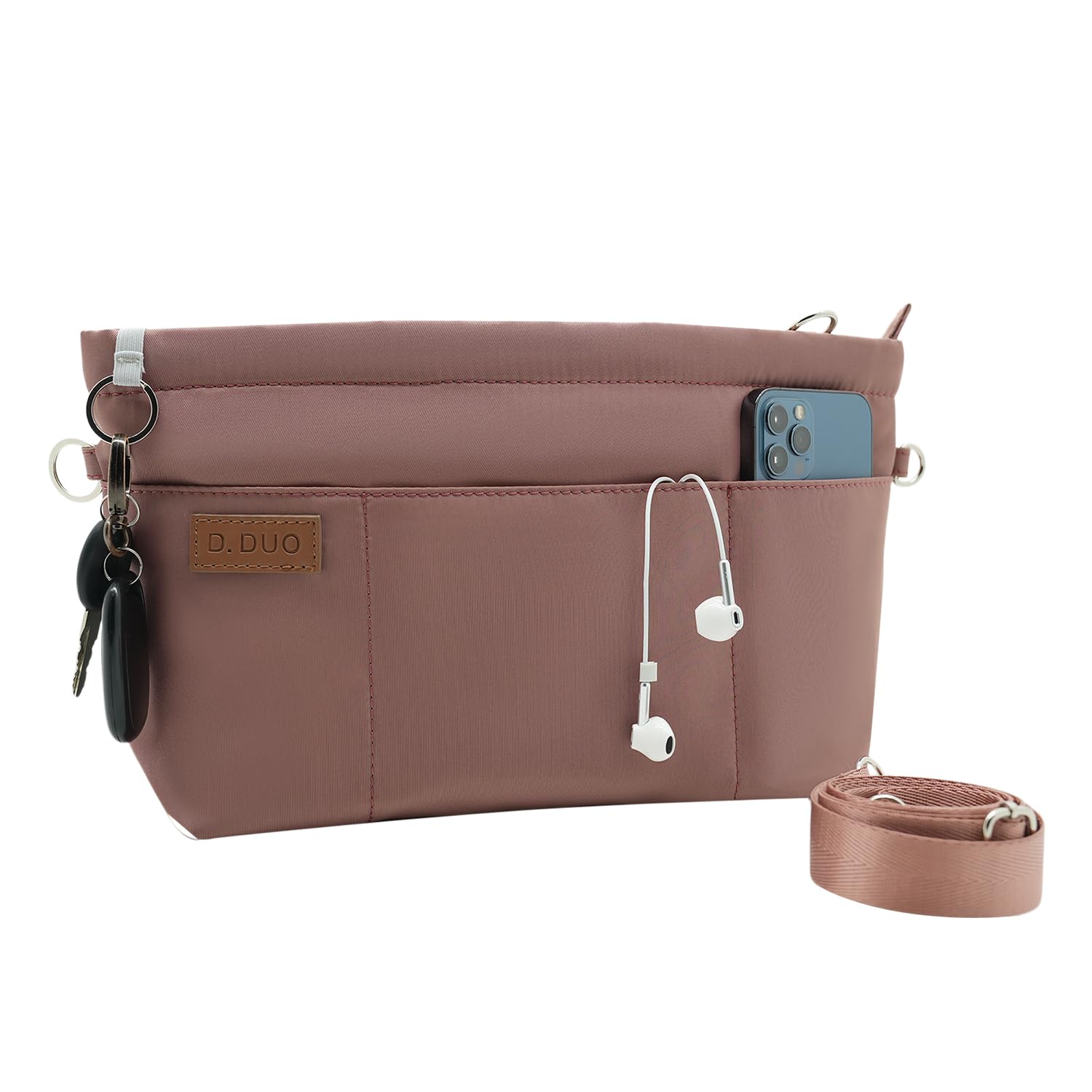 D.DUO Bag Organizer Insert, Crossbody Bag, Tote Organizer Insert with Adjustable Bag Strap, Waterproof Nylon Purse Inserts (Pink, XL)