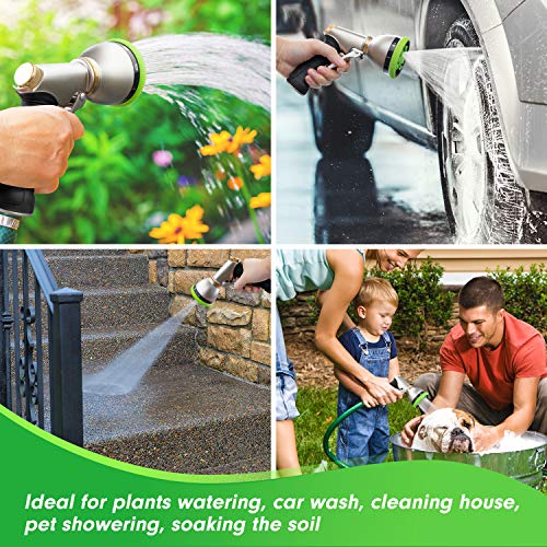 Water Hose Nozzle Spray Nozzle, Heavy Duty Metal Garden Hose Nozzle High Pressure Nozzle with 9 Adjustable Patterns, Perfect for Watering Plants, Washing Cars and Showering Pets