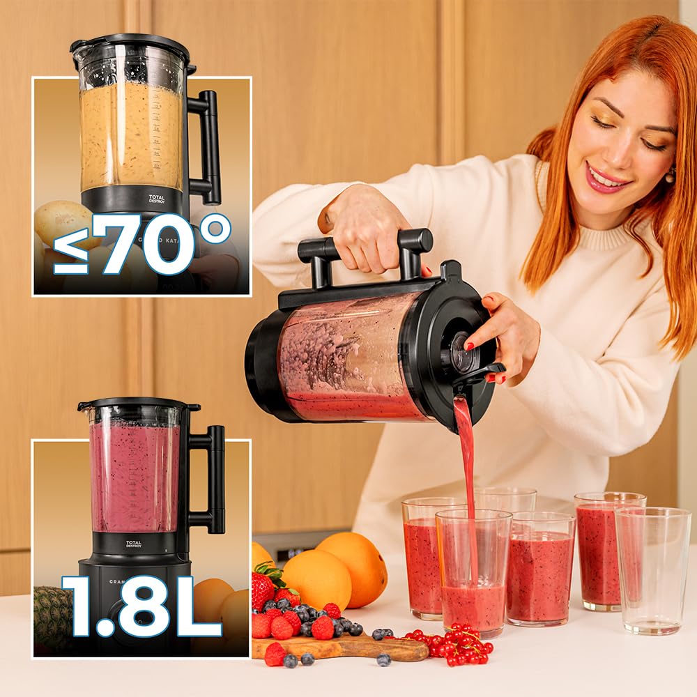 Cecotec Frullatore da Tavolo Elettrico Grand Katana 2700MAX Total Destroy Screen B. Potenza Massima 2700W, Display Digitale, Lama a 8 Lame con Rivestimento in Titanio, Caraffa in Vetro fuso da 1,8L