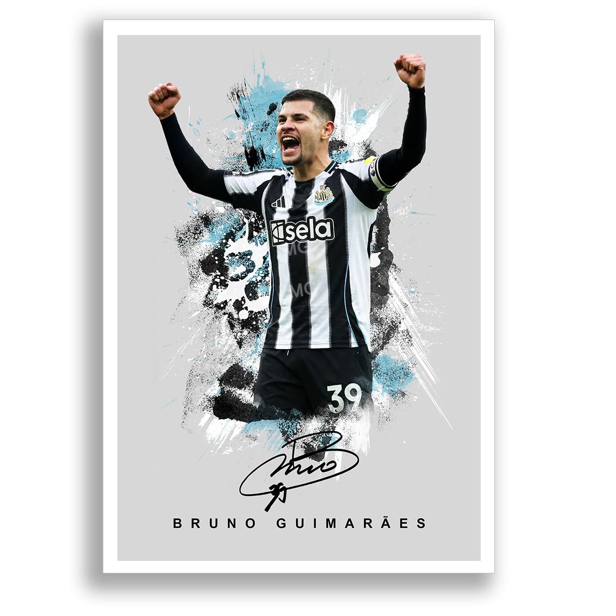 Mounted Gifts Trading Grey (A3 Unframed) Bruno Guimaraes Newcastle United Signed Photo Poster A4/A3 Print Picture Display Framed Autograph Memorabilia For Football Fans Gift Brazil Guimarães (Grey (A3 Unframed))