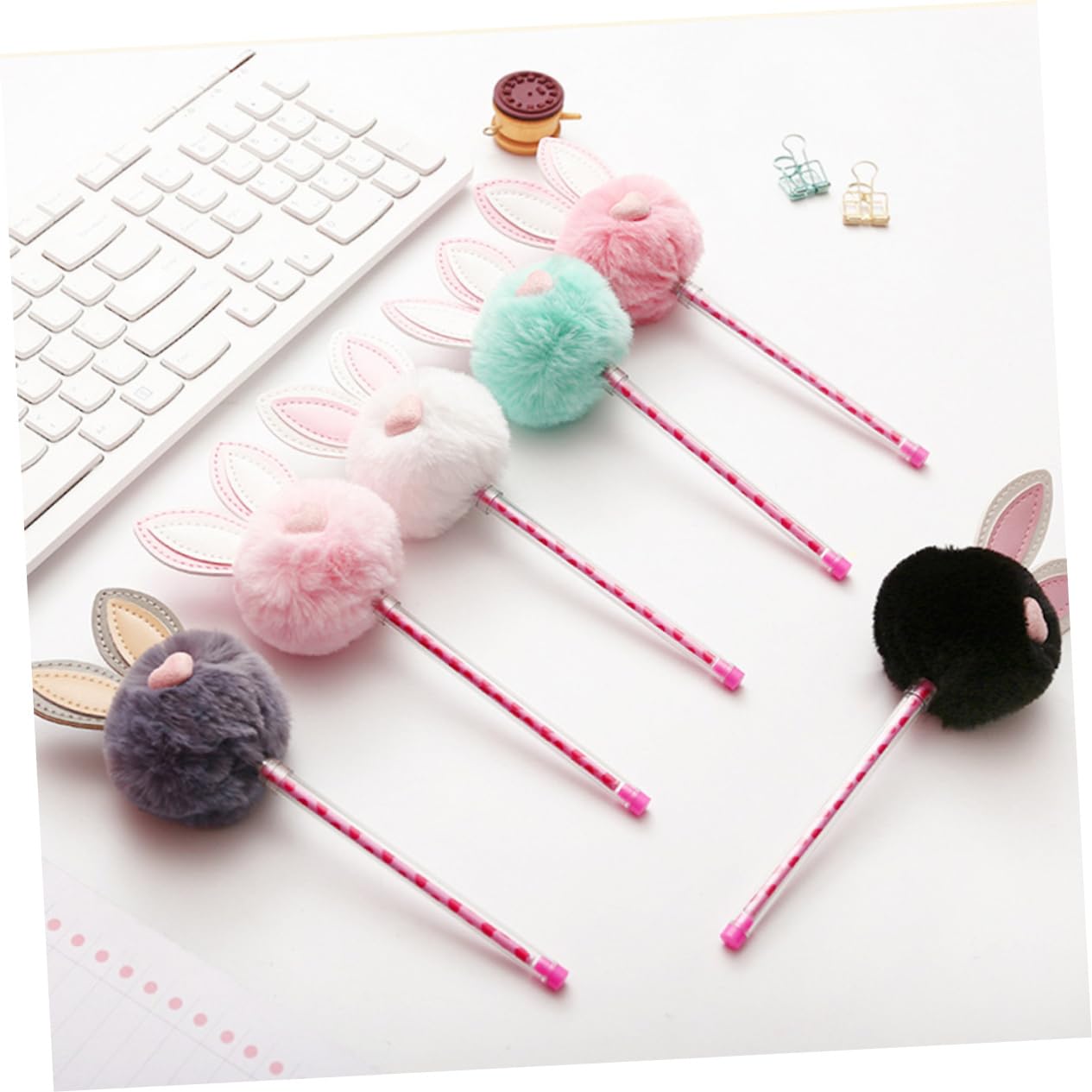 NUOBESTY 9 Pz Penne a Inchiostro Da 0,5 Mm Penna Firma Nera Penne a Inchiostro Di Cartone Animato Penna Ad Inchiostro Soffice Di Peluche Peluche Coniglio Gel Carino Alunno