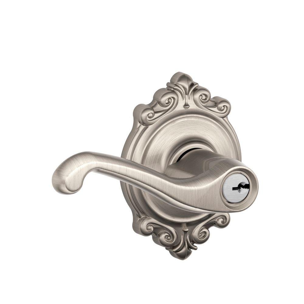 SCHLAGE F51A FLA 619 BRK Flair Lever Brookshire Trim Anahtarlı Giriş Kilidi, Saten Nikel