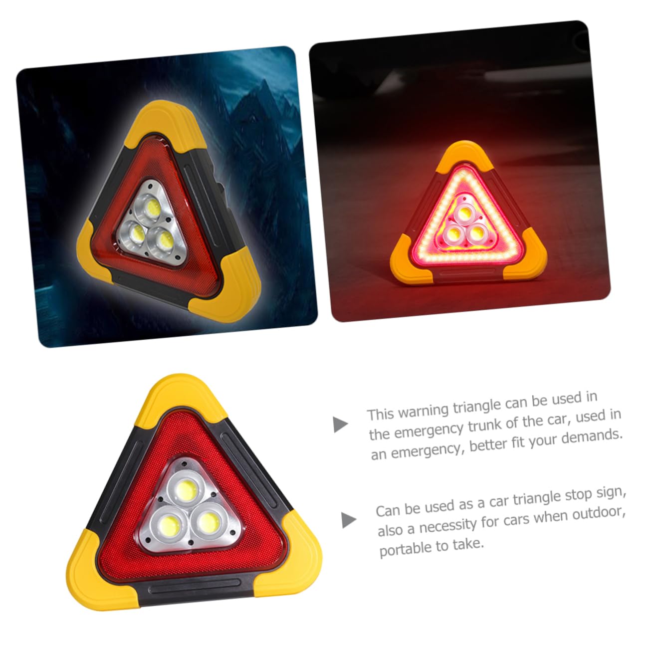 Triángulo de Advertencia para Coche Luces LED y Señal Reflectante | Diseño Triangular Estable, Abs Luz Led, Uso en Emergencia y Trabajo Vial