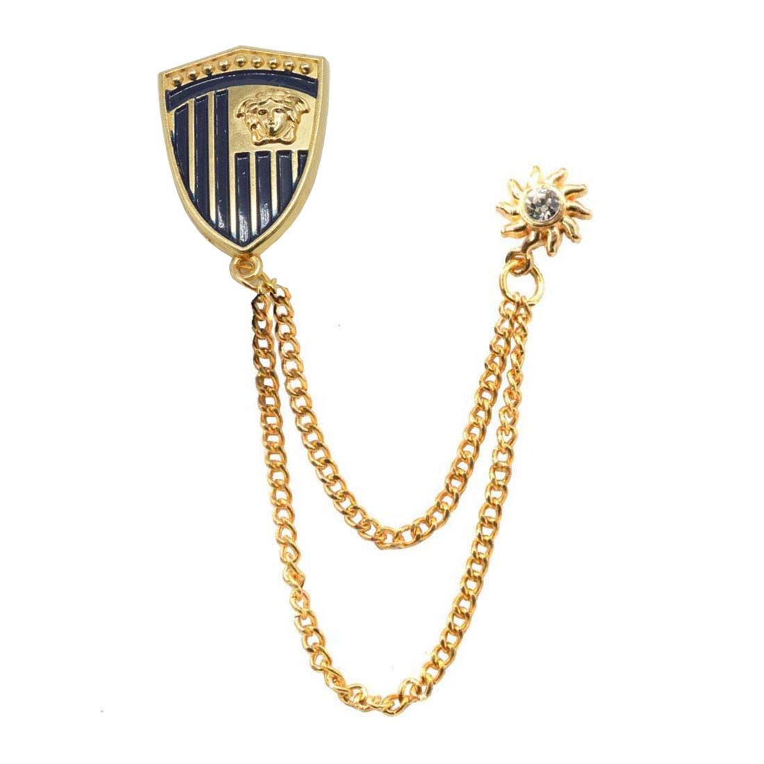 Military Uniform Medal Chain Army Badge Brooch Lapel Pin Jewelry Gold Brass Crystal Brooch For Men And Boys