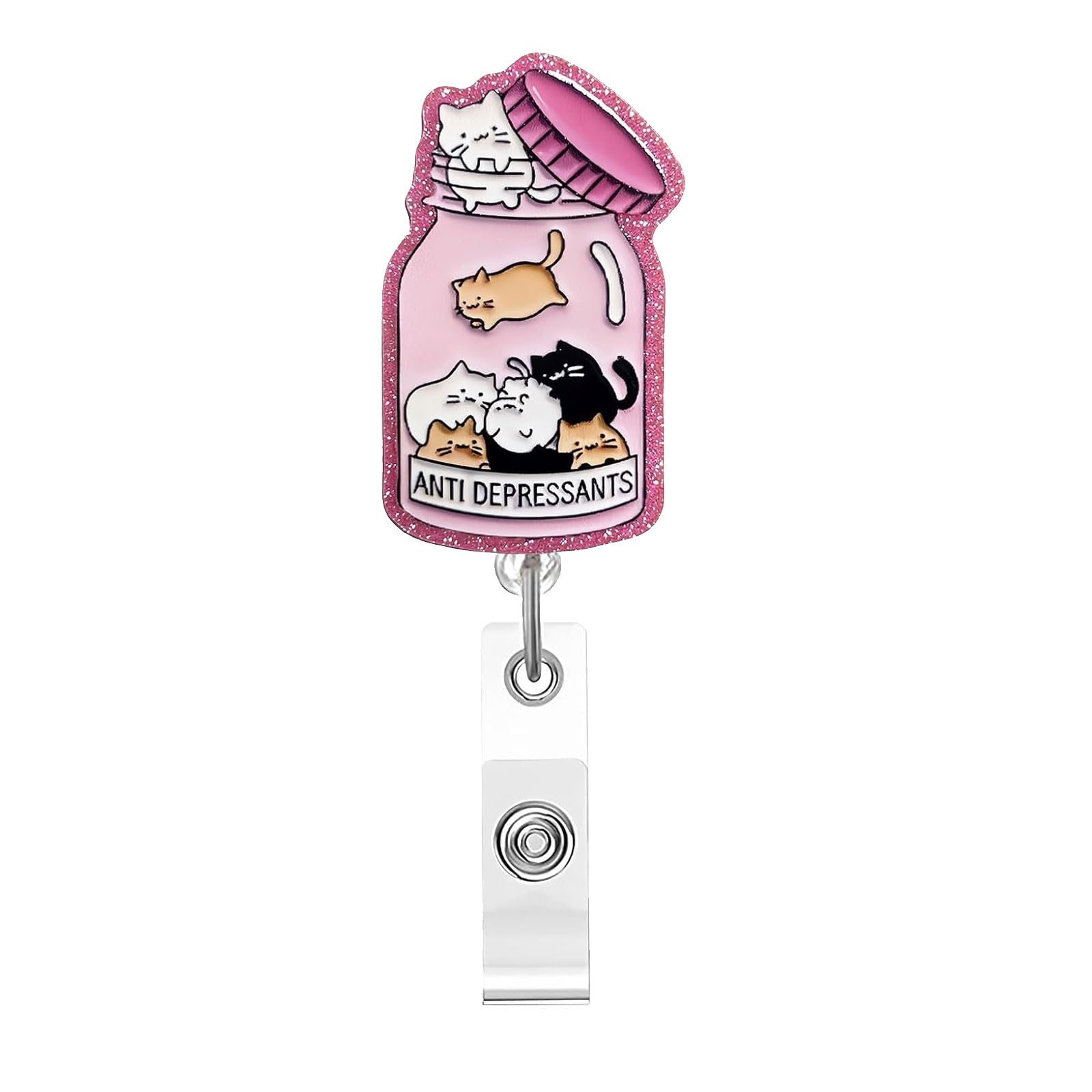 Cesujowaz Cute Cat Badge Reel, id Badge Holder with Retractable Lanyard Clip, Pink Cat Lanyard with Card Holder for Nurse Teacher Medical Staff
