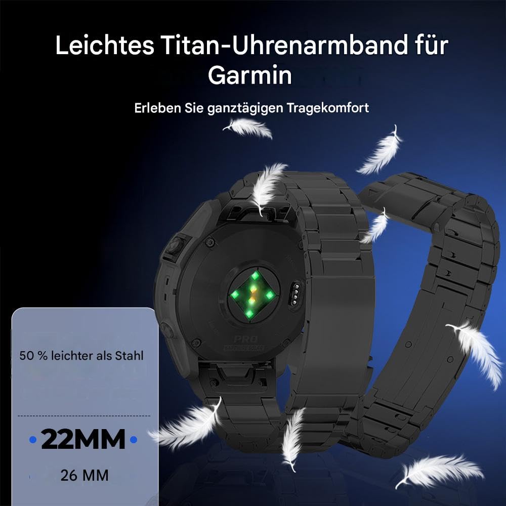 22/26mm Werkzeugloses Titan QuickFit-Metallarmband für Garmin/Fenix