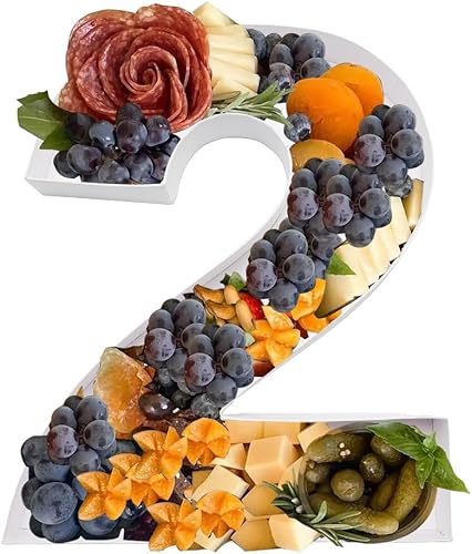 Bandeja con forma de número de cartón de 12 pulgadas, bandeja de cumpleaños de dulces de papel maché (2)