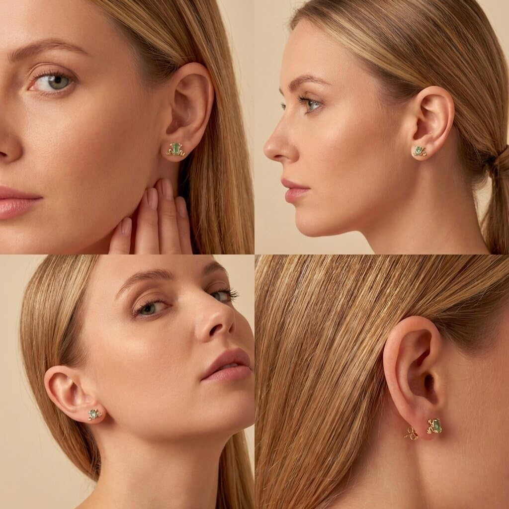 Frog Earrings 925 Sterling Silver Frog Moss Agate Stud Earrings 14k Gold Plated Animal Jewelry Gift for Women Her