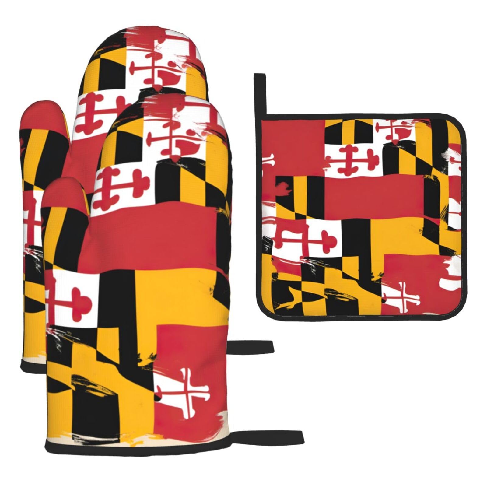 Yyoretp Black Maryland Flag Print Oven Mitts And Potholders Bbq Gloves-Oven Mitts And Pot Holders For Cooking Baking