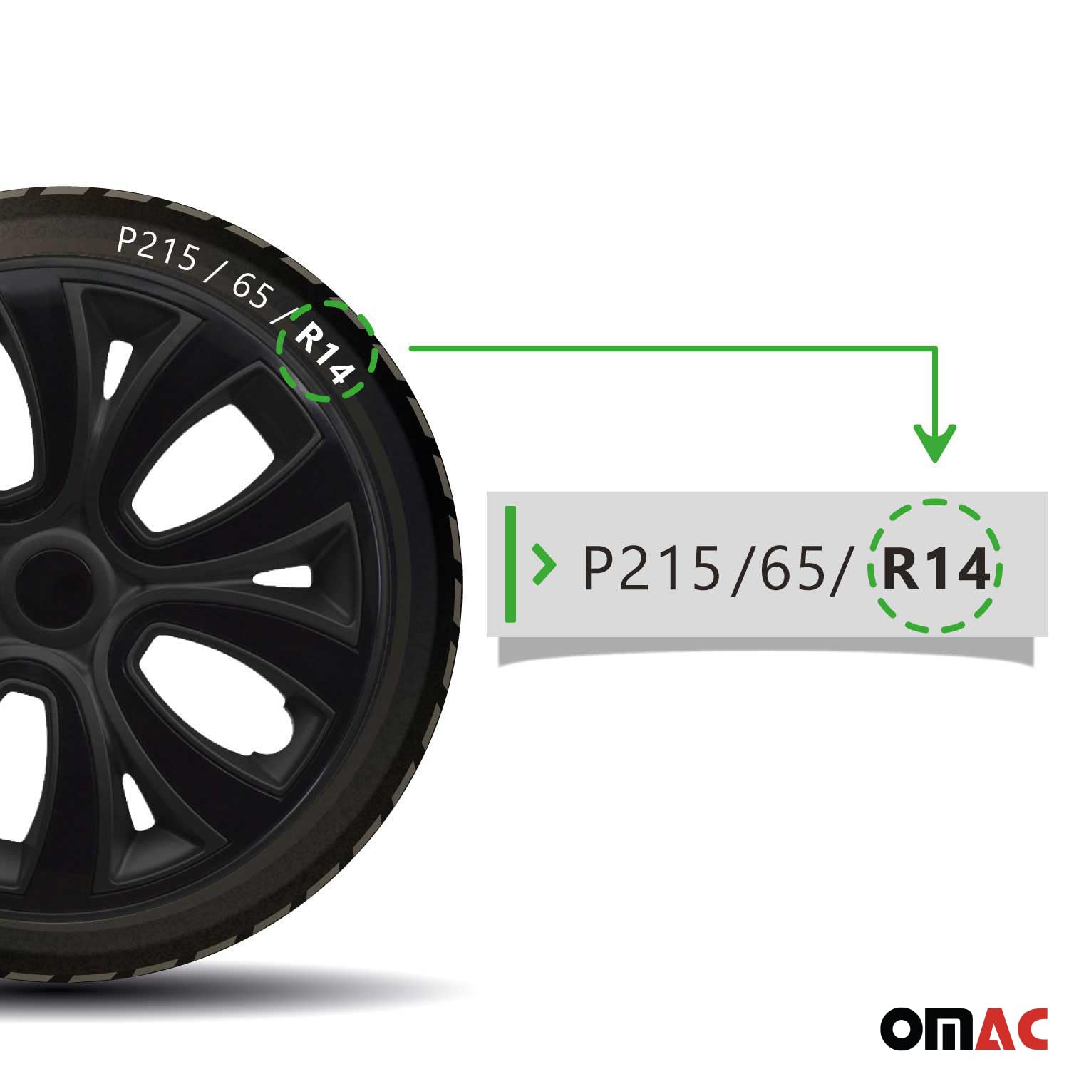 OMAC 4X Radkappen Radzierblenden Radblenden 14" Zoll Stahlfelgen Matt Schwarz-Schwarz