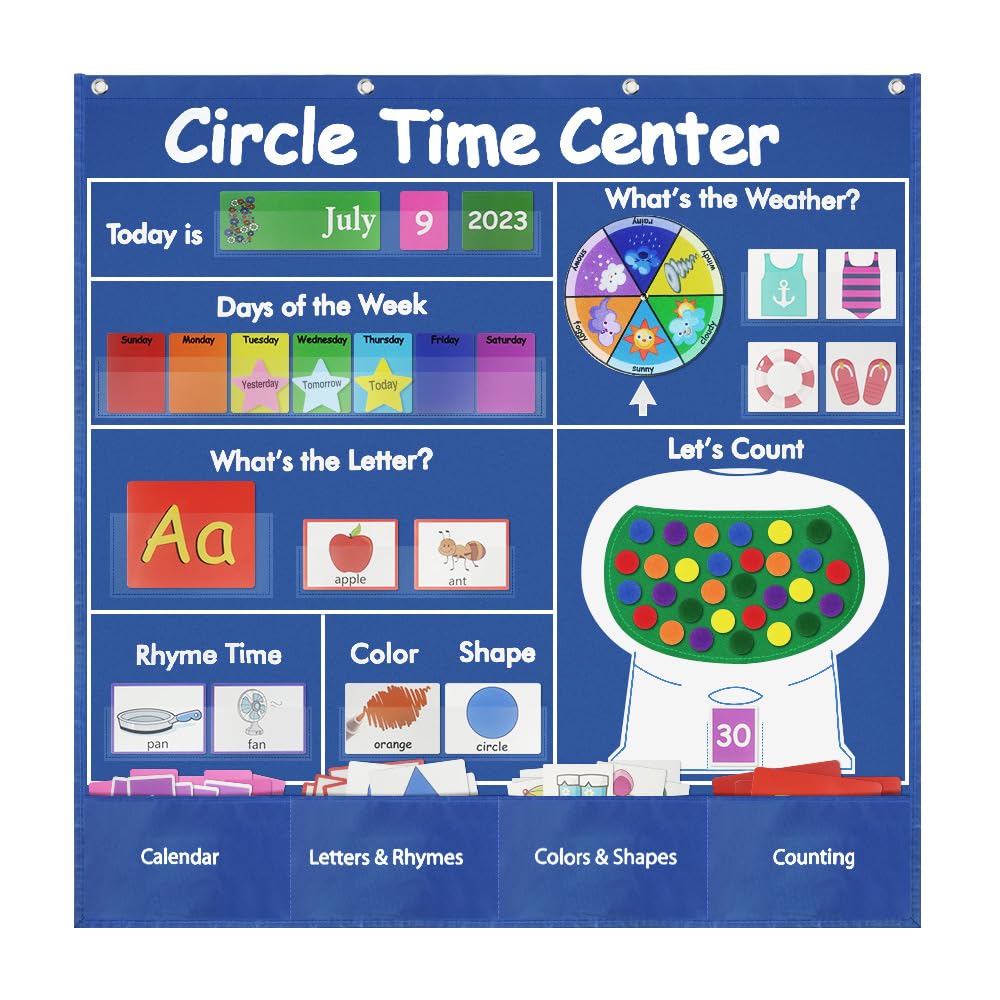 AJDOLL Circle Time Center Classroom Pocket Charts Teaching Pocket Chart Calendar Learning Shape Color Weather Classroom Pocket Chart-Number Pocket Chart Wording Rhyme Pictures Pocket Chart