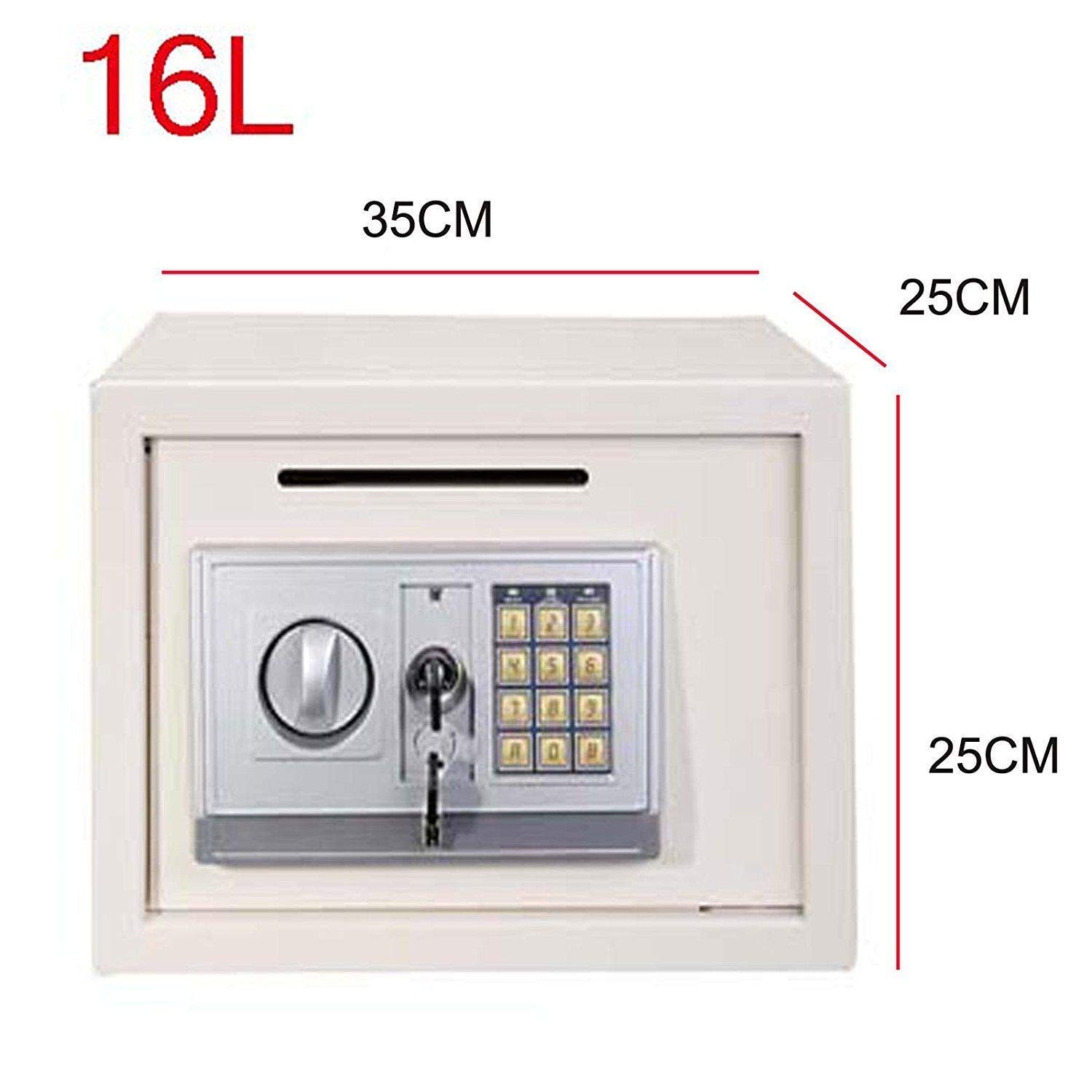 Sejf, Sejf Z Kluczem, Sejf Elektroniczny Zamek Stalowy O Wysokim Bezpieczeństwie Sejfy Home Office Cyfrowa Gotówka/One Color/16L(35X25X25Cm) White