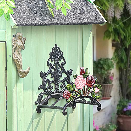 Sungmor Water Hose Holder, Wall Mount Garden Hose Hanger, Heavy Duty Cast Iron Hose Reel Wall Mounted, Indoor Outdoor Watering Hose Wall Hook, Yard Balcony Water Pipe Storage Rack Butler - Color Peony
