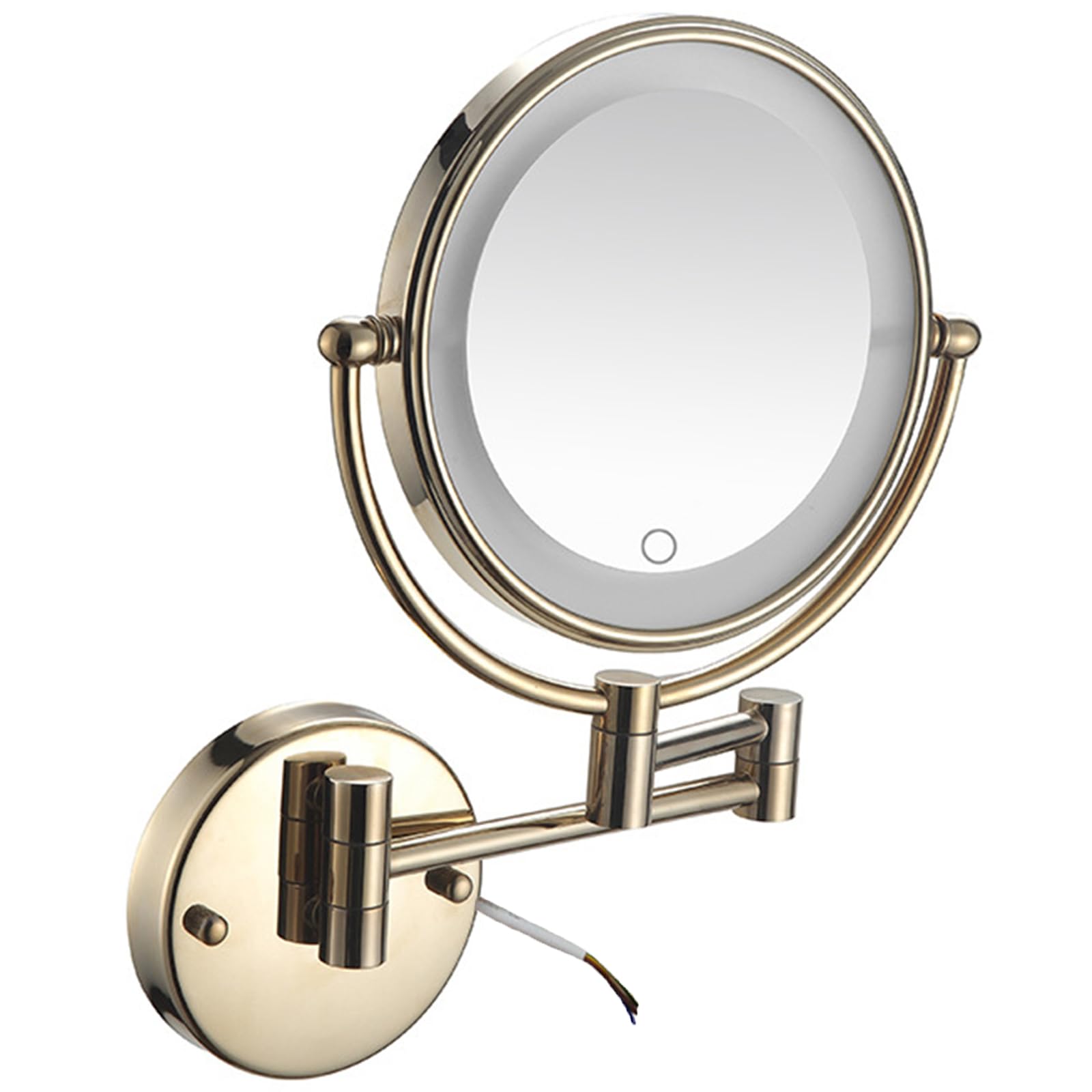 SXFSDOU Wall Mounted Dimmable Lighted Makeup Mirror, Hardwired Double Sided LED Vanity 360 Swivel Extendable Magnifying Bathroom Cosmetic Mirror,Gold,3X