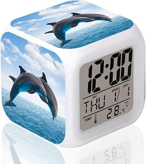 MINZEN LED Alarm Clock Dolphin Desk Table Glowing Electronic Colorful Digital Clock for Girl Boy Kids Children Bedroom Toy Birthday Present Gift