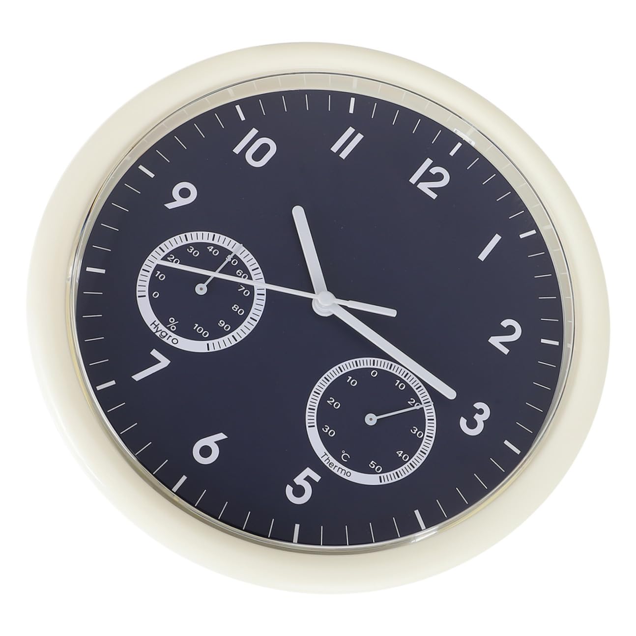 UKCOCO Reloj de Pared Silencioso con Termómetro Integrado Diseño Redondo Minimalista Carcasa y Esfera Azul Oscuro Batería Incluida Adecuado para Dormitorio y Cocina