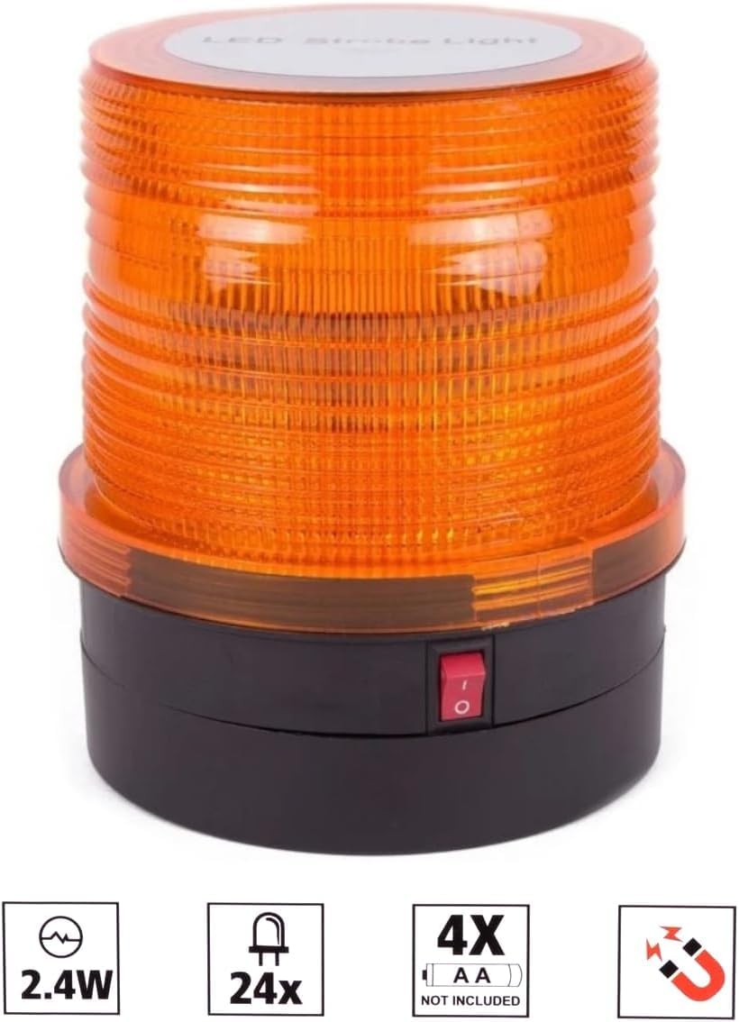 Gyrophare à LED Orange Flash Stroboscopique 12V-24V Sans Fil Autonome Batteries AA Fixation Magnétique Feu d'Avertissement Balise d'Urgence Piles AA