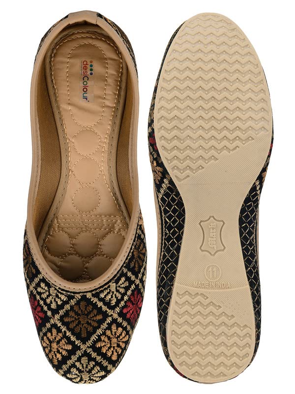 DESI COLOUR Women Ethnic Footwear, Punjabi Jutti/Mojari-Black Thread Work 2 3