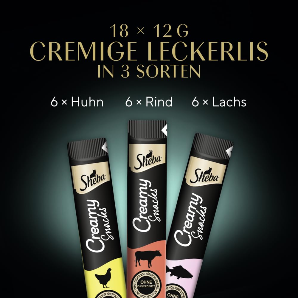 SHEBA Beutel Multipack Creamy Snacks 3 Varietäten MSC 5X 18 x 12g Katensnack Leckerlis